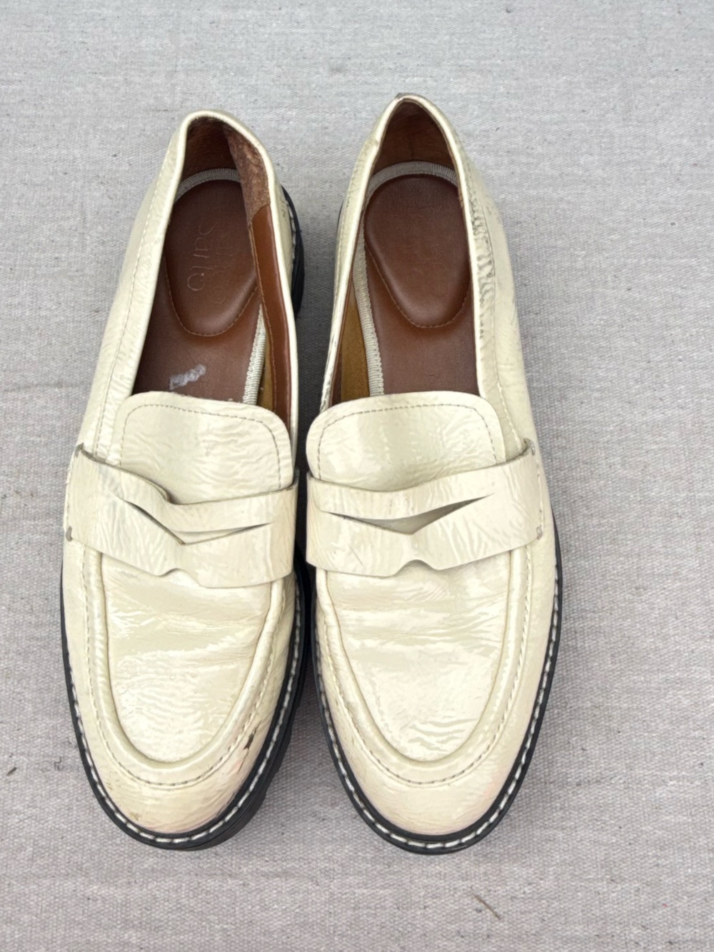 by Franco Cream Patent Leather Loafers for women